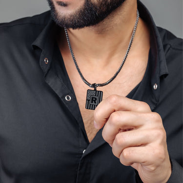Man Necklace - Initial Necklace - Military Letter Necklace - Mens Chain Necklace Necklace A Brother & Sisters